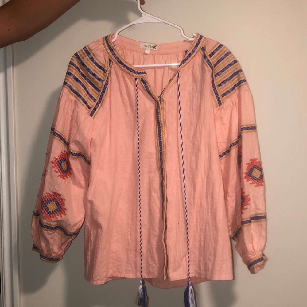 Pink Balloon sleeve top! Embroidered sleeves!